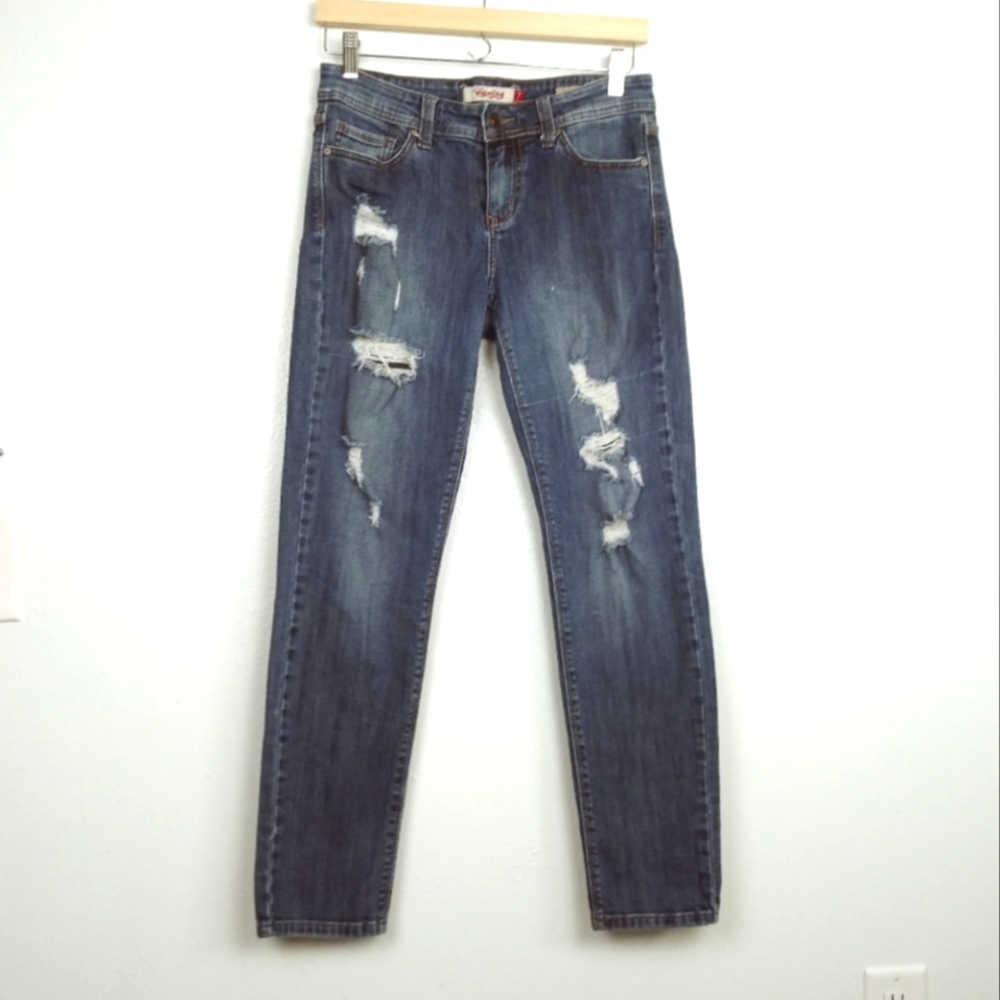 Eunina Comfort Skinny Jeans Pant Junior 7 Dark Wash Comfort Distressed